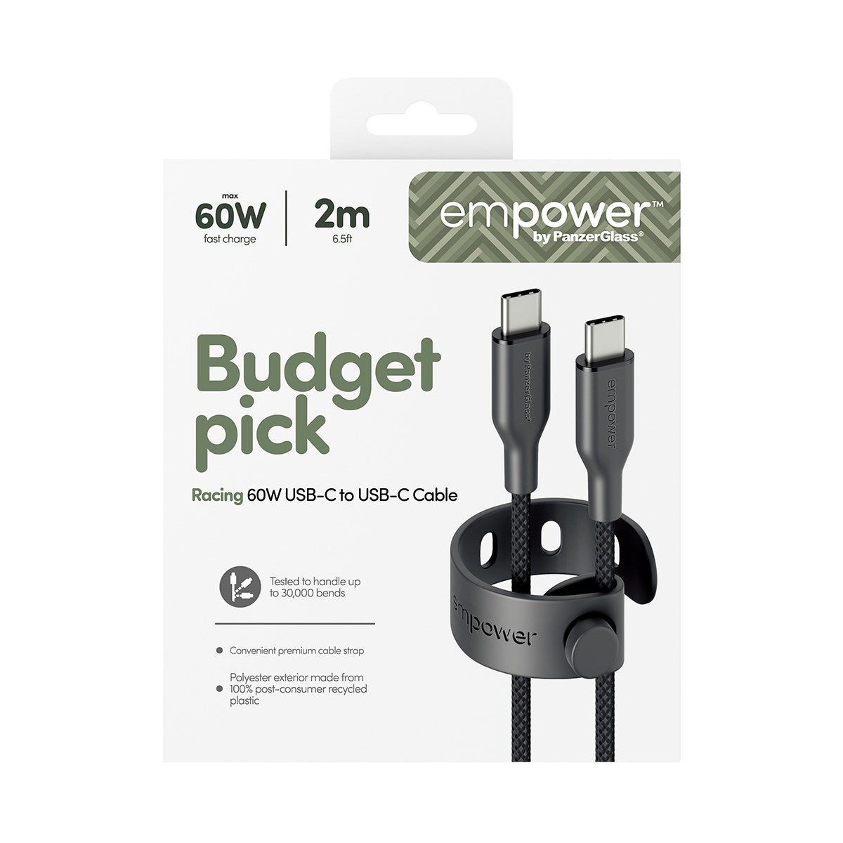 empower by PanzerGlass® Racing 60W USB-C to USB-C Kabel | USB 2.0 | 2M | Space Black
